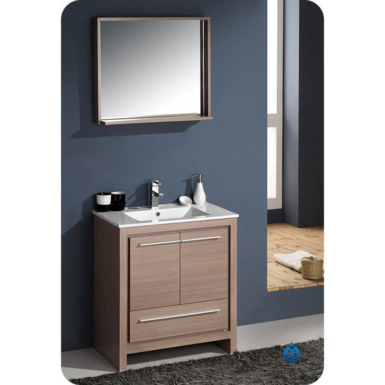 Fresca Allier 30" Gray Oak Modern Bathroom Vanity w/ Mirror - living-essentials