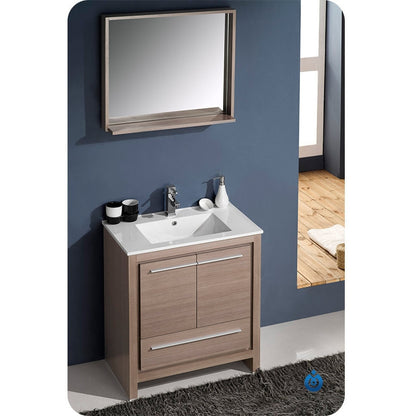 Fresca Allier 30" Gray Oak Modern Bathroom Vanity w/ Mirror - living-essentials