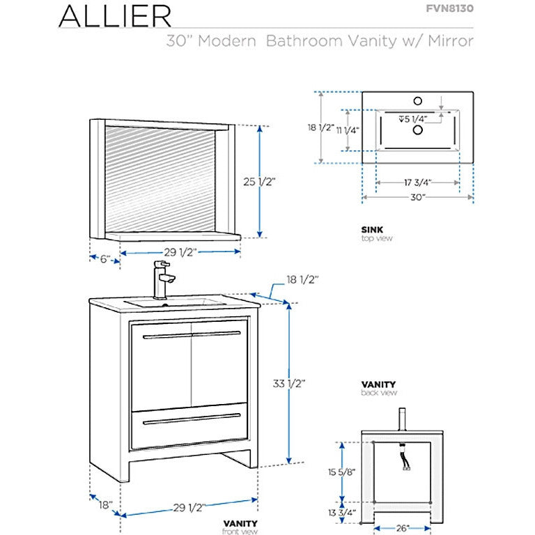 Fresca Allier 30" Gray Oak Modern Bathroom Vanity w/ Mirror - living-essentials