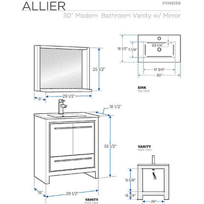 Fresca Allier 30" Gray Oak Modern Bathroom Vanity w/ Mirror - living-essentials