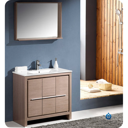 Fresca Allier 36" Gray Oak Modern Bathroom Vanity w/ Mirror - living-essentials