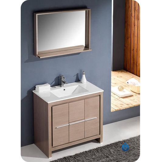 Fresca Allier 36" Gray Oak Modern Bathroom Vanity w/ Mirror - living-essentials