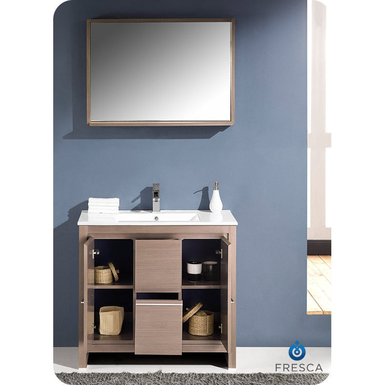 Fresca Allier 36" Gray Oak Modern Bathroom Vanity w/ Mirror - living-essentials