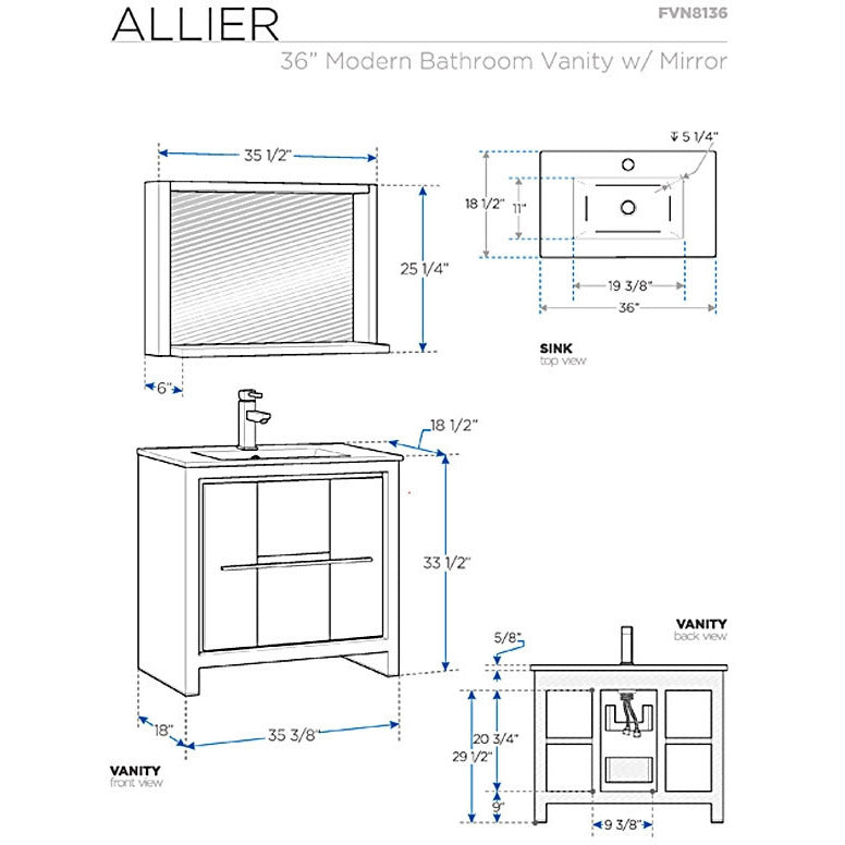 Fresca Allier 36" Gray Oak Modern Bathroom Vanity w/ Mirror - living-essentials