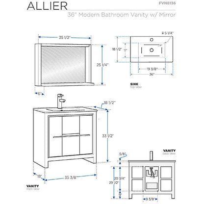 Fresca Allier 36" Gray Oak Modern Bathroom Vanity w/ Mirror - living-essentials