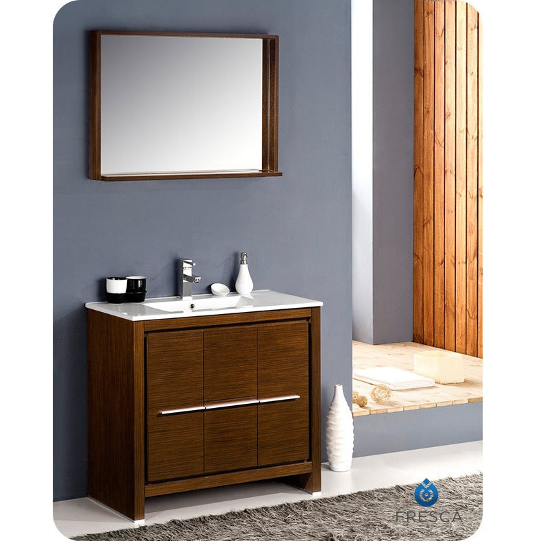 Fresca Allier 36" Wenge Brown Modern Bathroom Vanity w/ Mirror - living-essentials