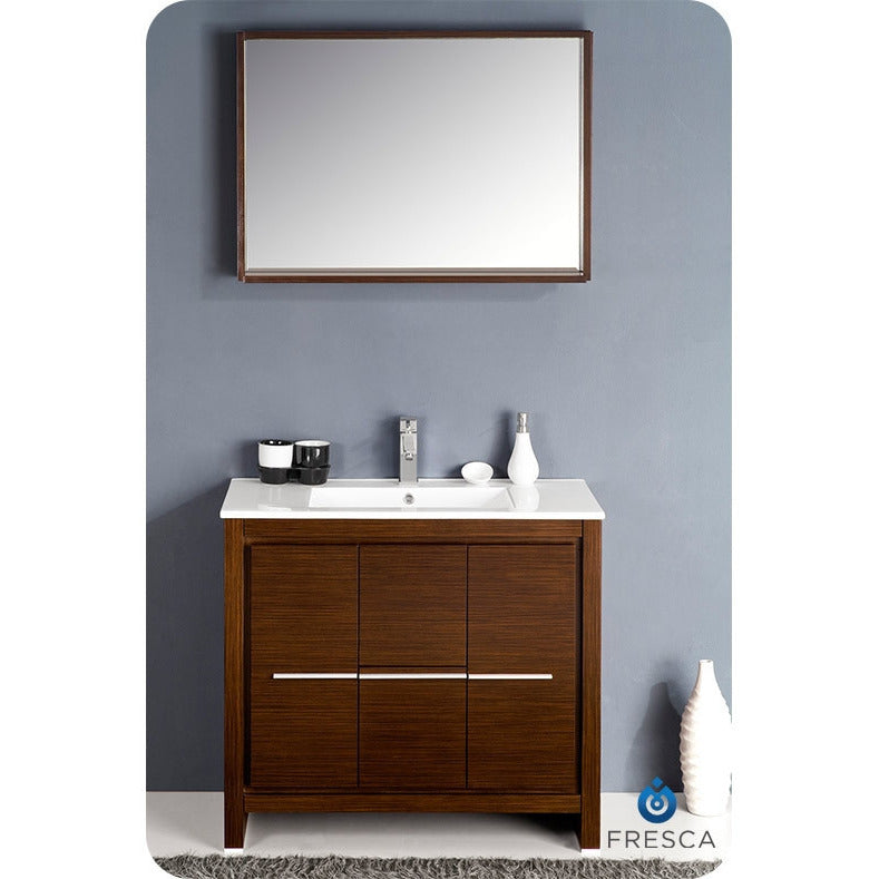 Fresca Allier 36" Wenge Brown Modern Bathroom Vanity w/ Mirror - living-essentials