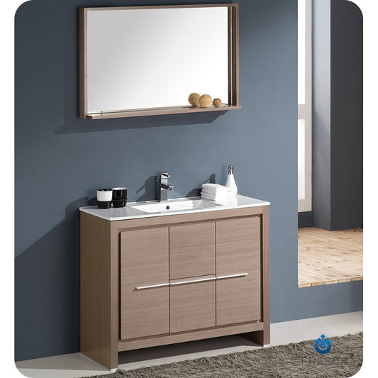 Fresca Allier 40" Gray Oak Modern Bathroom Vanity w/ Mirror - living-essentials
