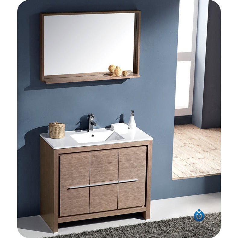 Fresca Allier 40" Gray Oak Modern Bathroom Vanity w/ Mirror - living-essentials