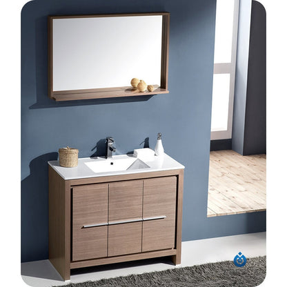 Fresca Allier 40" Gray Oak Modern Bathroom Vanity w/ Mirror - living-essentials