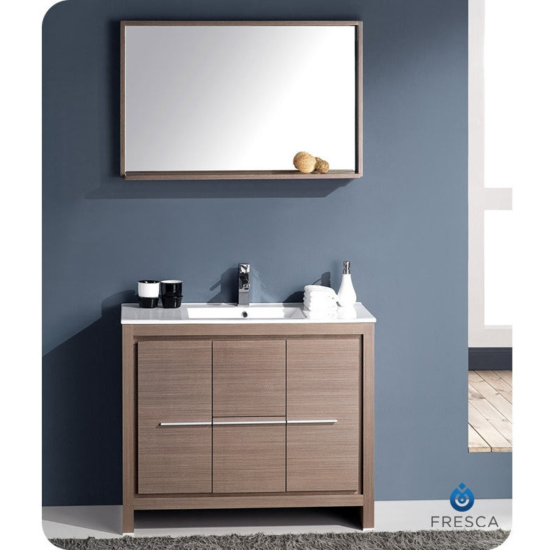 Fresca Allier 40" Gray Oak Modern Bathroom Vanity w/ Mirror - living-essentials
