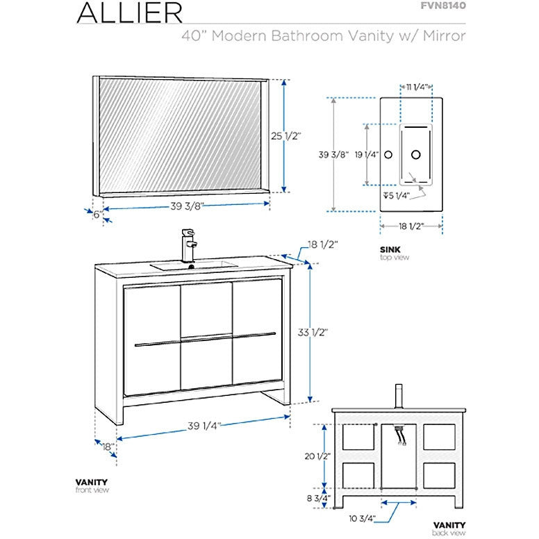 Fresca Allier 40" Gray Oak Modern Bathroom Vanity w/ Mirror - living-essentials