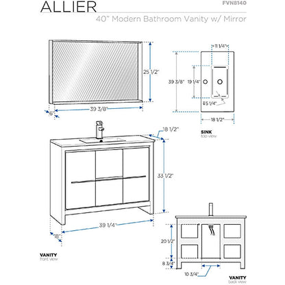 Fresca Allier 40" Wenge Brown Modern Bathroom Vanity w/ Mirror - living-essentials