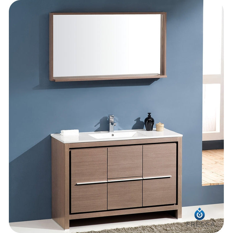 Fresca Allier 48" Gray Oak Modern Bathroom Vanity w/ Mirror - living-essentials