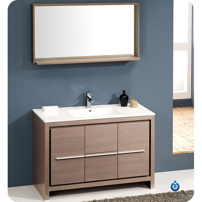 Fresca Allier 48" Gray Oak Modern Bathroom Vanity w/ Mirror - living-essentials