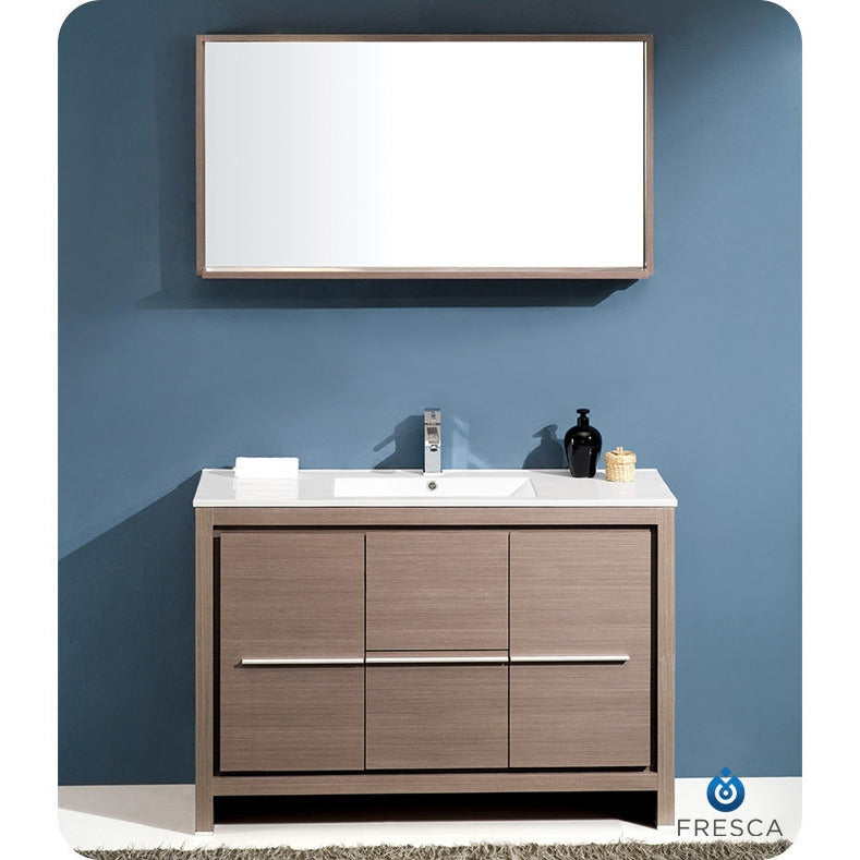 Fresca Allier 48" Gray Oak Modern Bathroom Vanity w/ Mirror - living-essentials