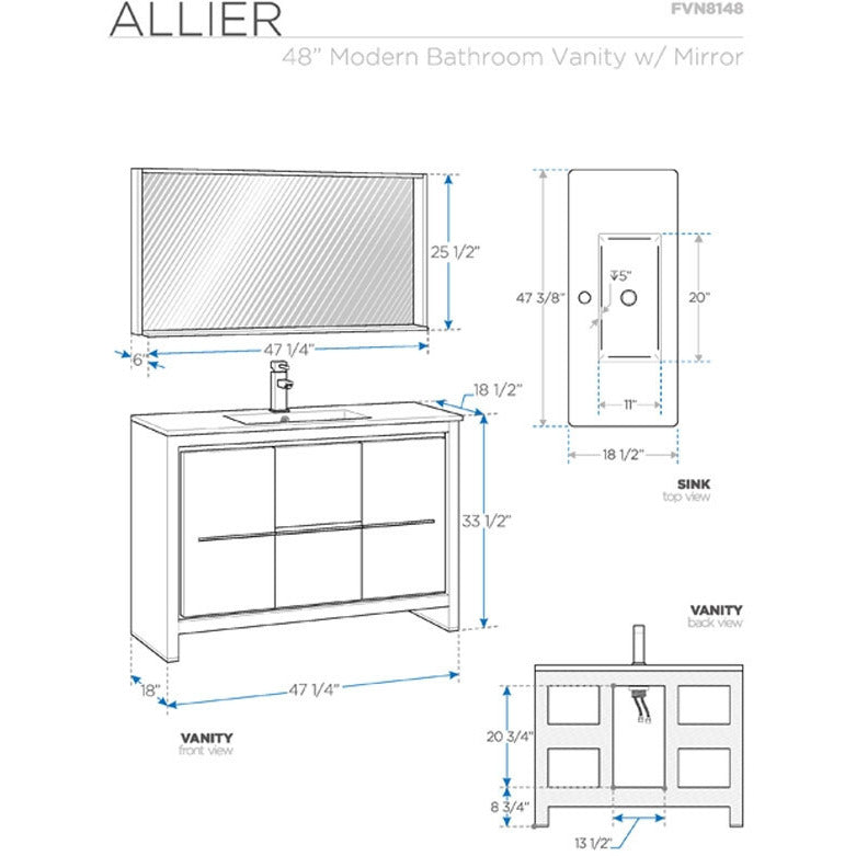 Fresca Allier 48" Gray Oak Modern Bathroom Vanity w/ Mirror - living-essentials