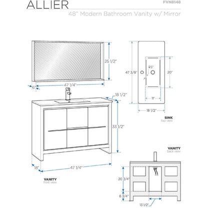 Fresca Allier 48" Wenge Brown Modern Bathroom Vanity w/ Mirror - living-essentials