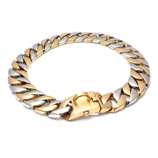 Silver and Gold Cuban Link Dog Chain Collar