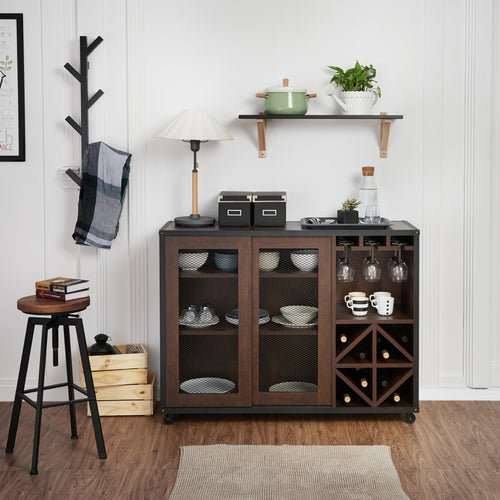 Alonzo Industrial Sliding Door Dining Server in Walnut - living-essentials