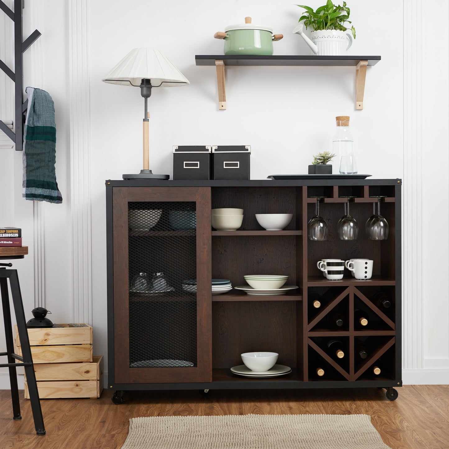 Alonzo Industrial Sliding Door Dining Server in Walnut - living-essentials