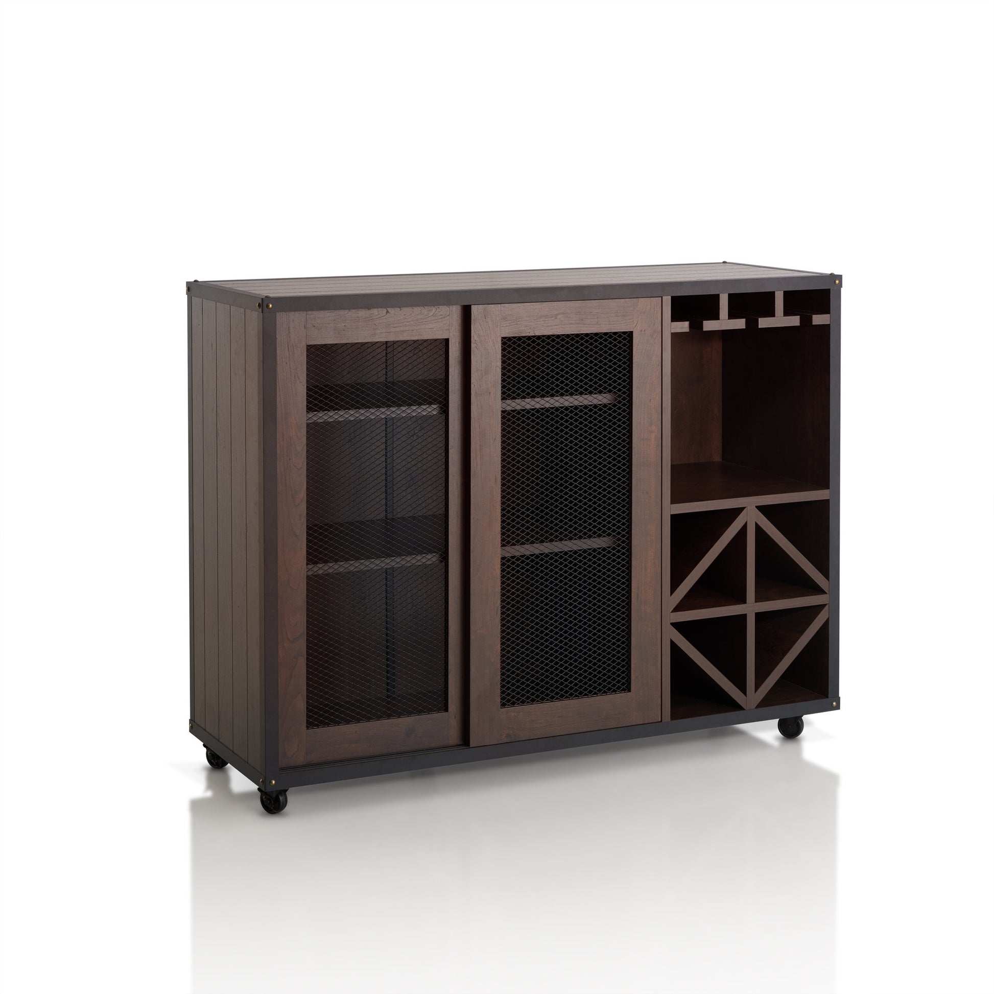 Alonzo Industrial Sliding Door Dining Server in Walnut - living-essentials