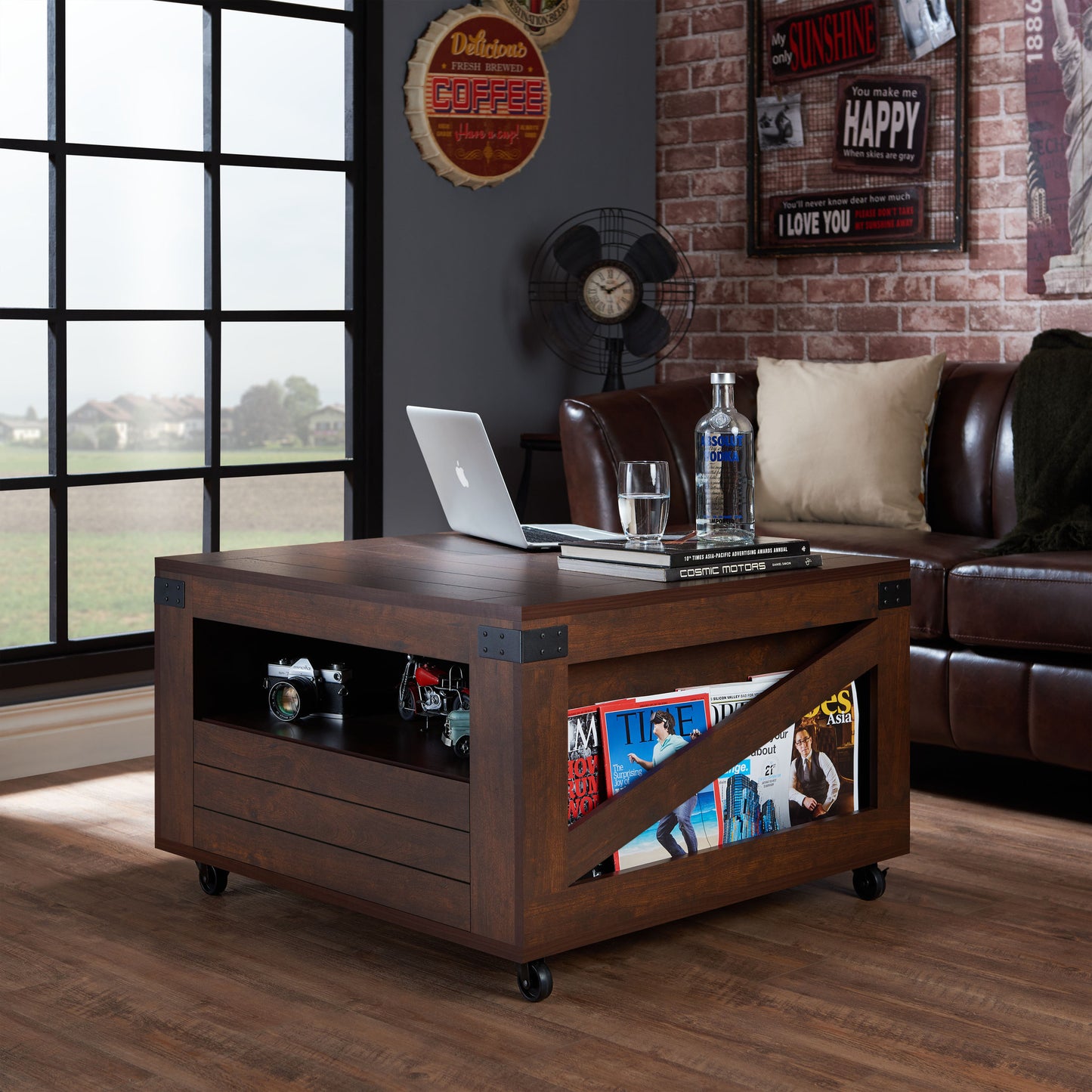 Ketner Industrial Multi-Storage Coffee Table in Vintage Walnut - living-essentials
