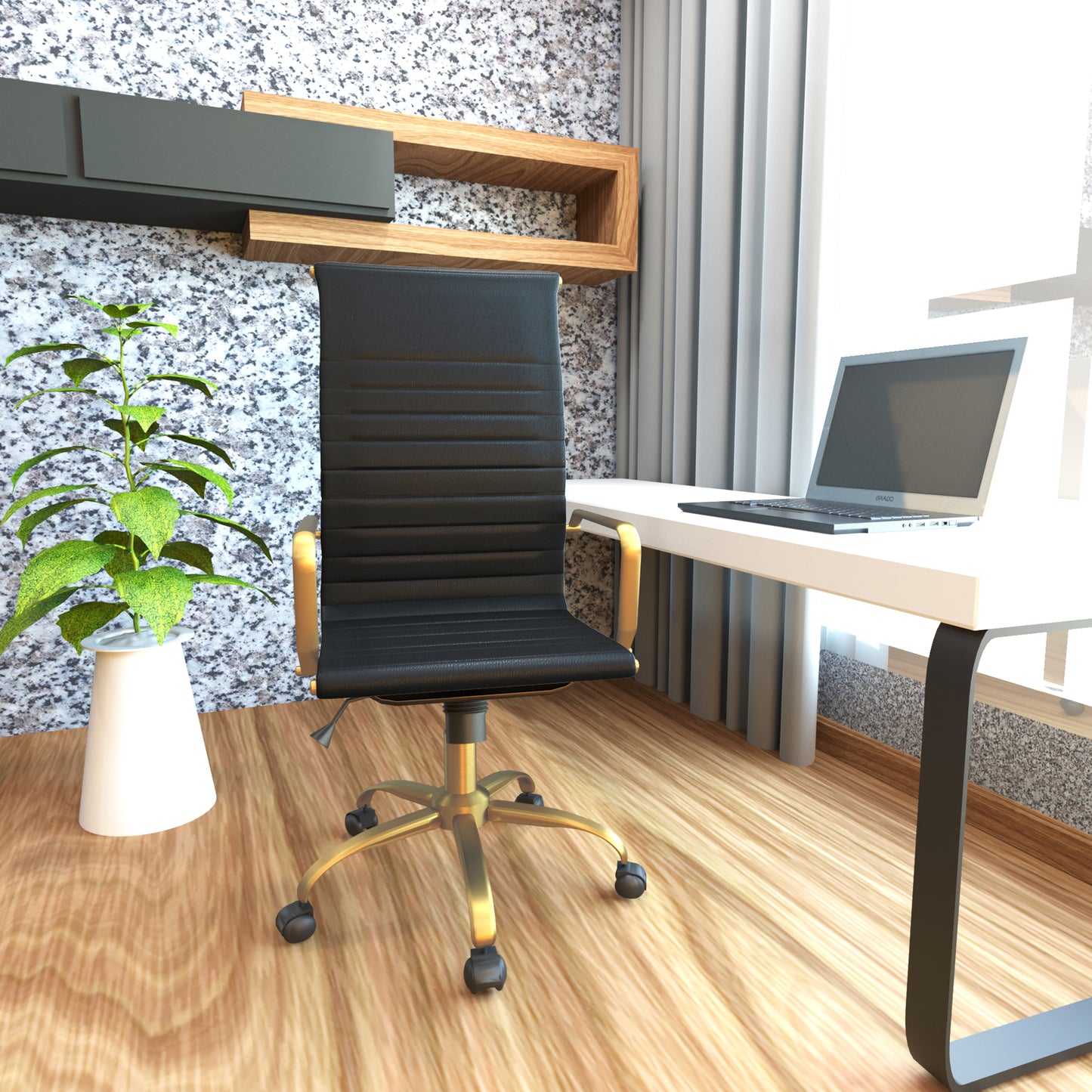 Harris High-Back Faux Leather Office Chair With Gold Frame