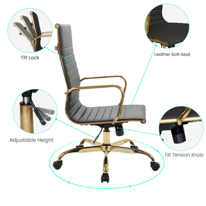 Harris High-Back Faux Leather Office Chair With Gold Frame