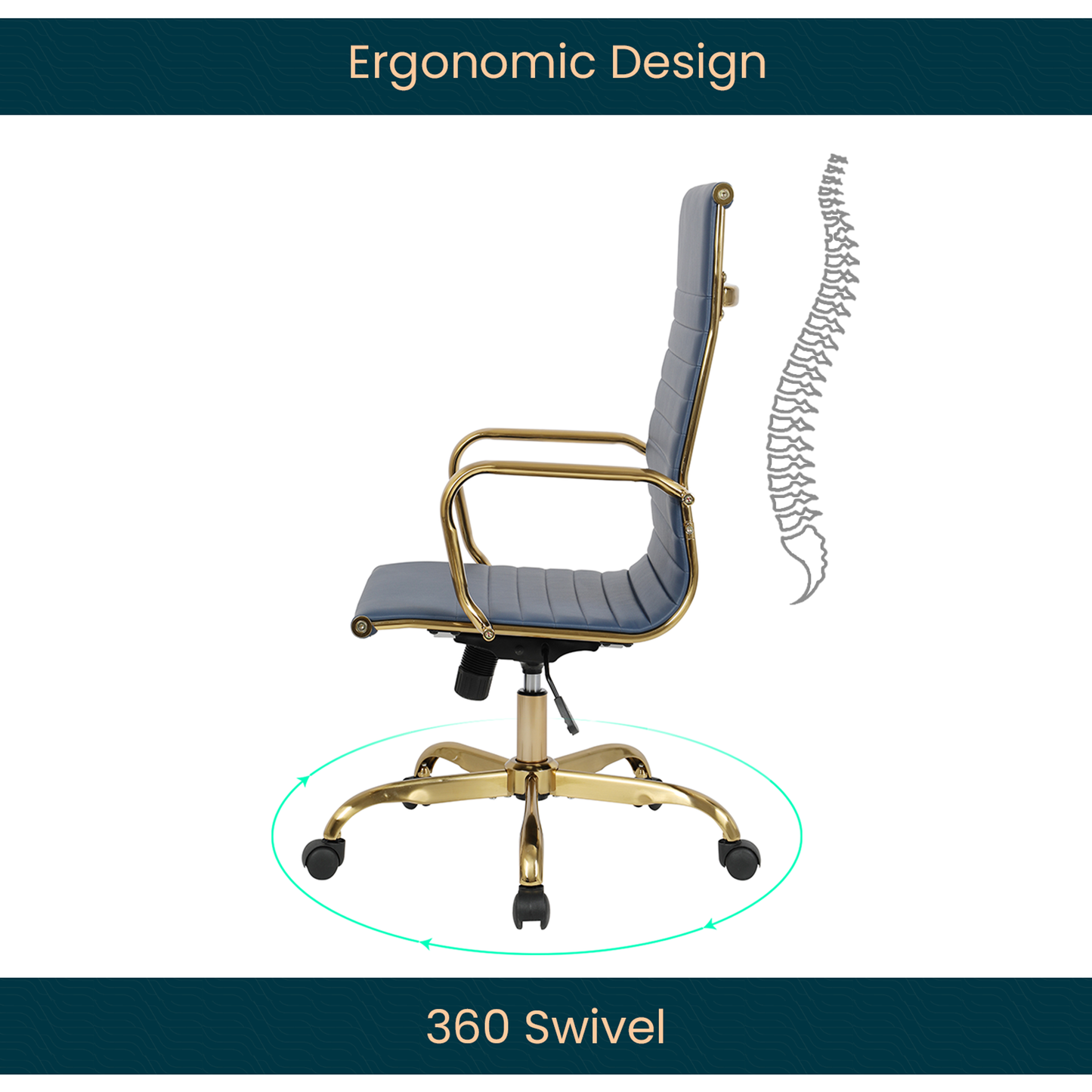 Harris High-Back Faux Leather Office Chair With Gold Frame