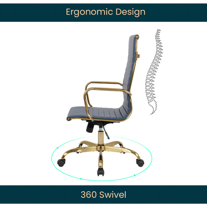 Harris High-Back Faux Leather Office Chair With Gold Frame