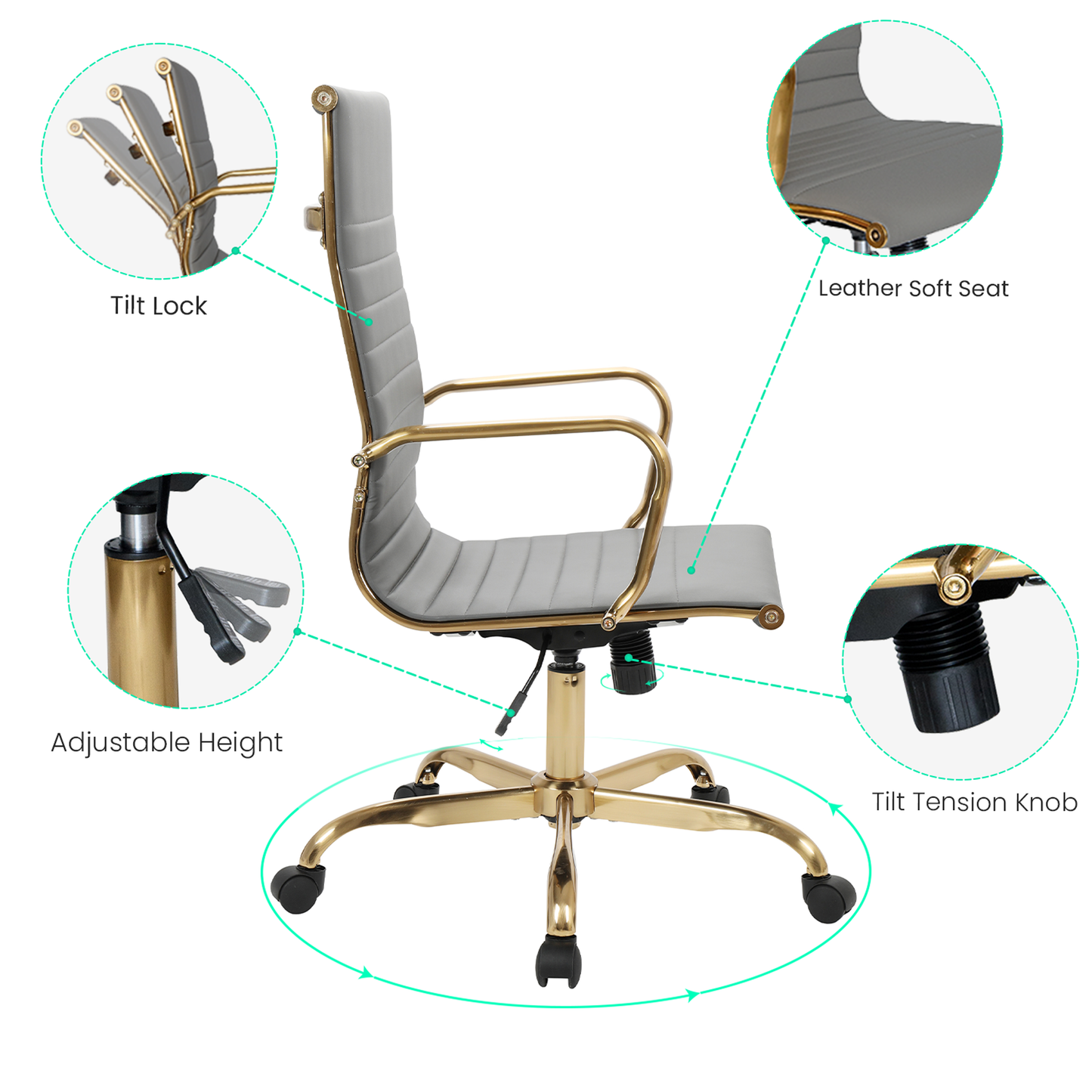 Harris High-Back Faux Leather Office Chair With Gold Frame