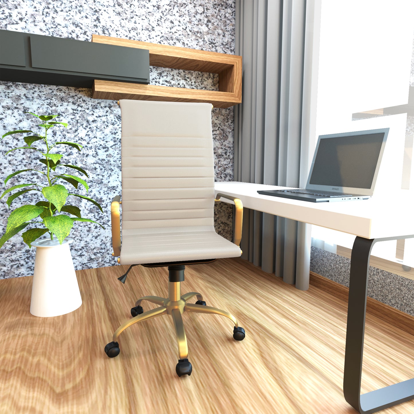 Harris High-Back Faux Leather Office Chair With Gold Frame