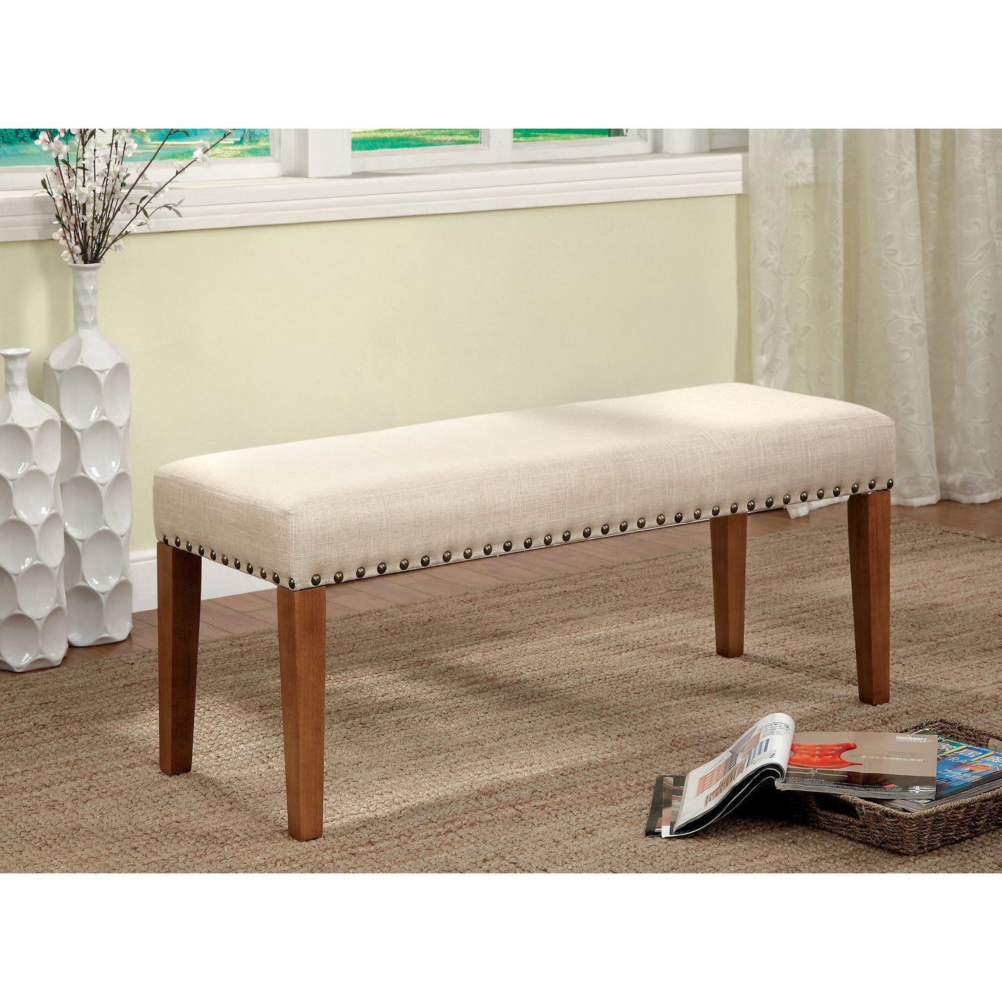 Erwin Contemporary Fabric Dining Bench in Natural Tone - living-essentials