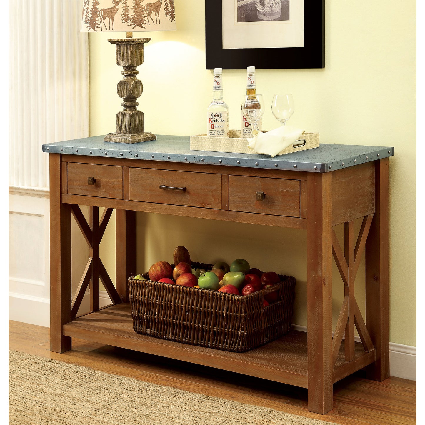 Erwin Industrial Galvanized Iron Top Server in Natural Tone - living-essentials