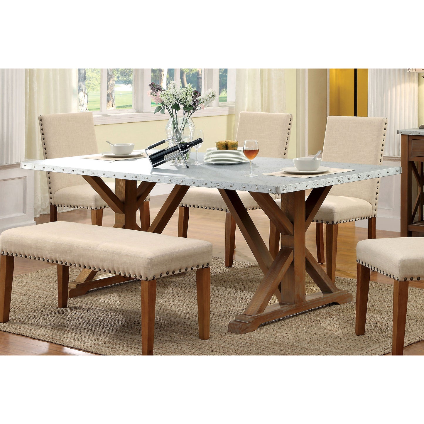 Erwin Industrial Galvanized Iron Top Dining Table in Natural Tone - living-essentials