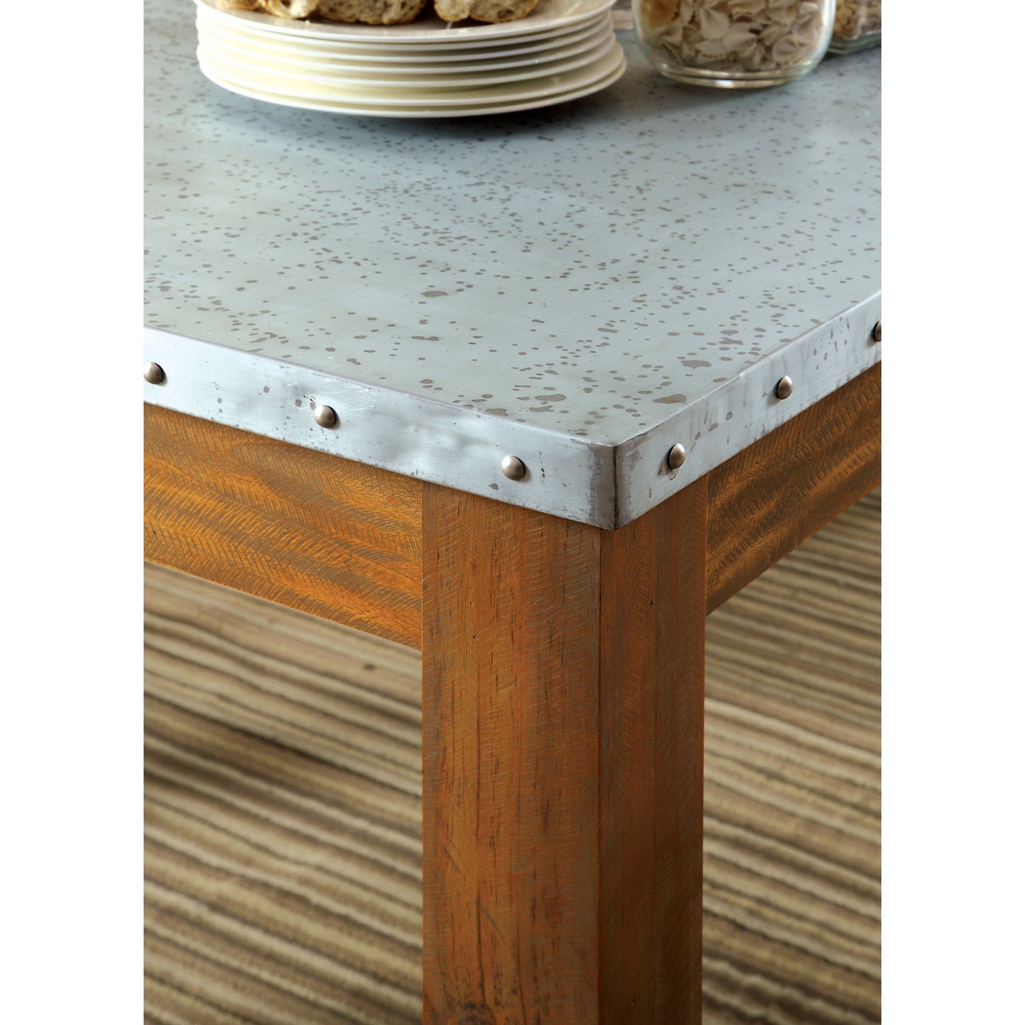 Erwin Industrial Galvanized Iron Top Dining Table in Natural Tone - living-essentials