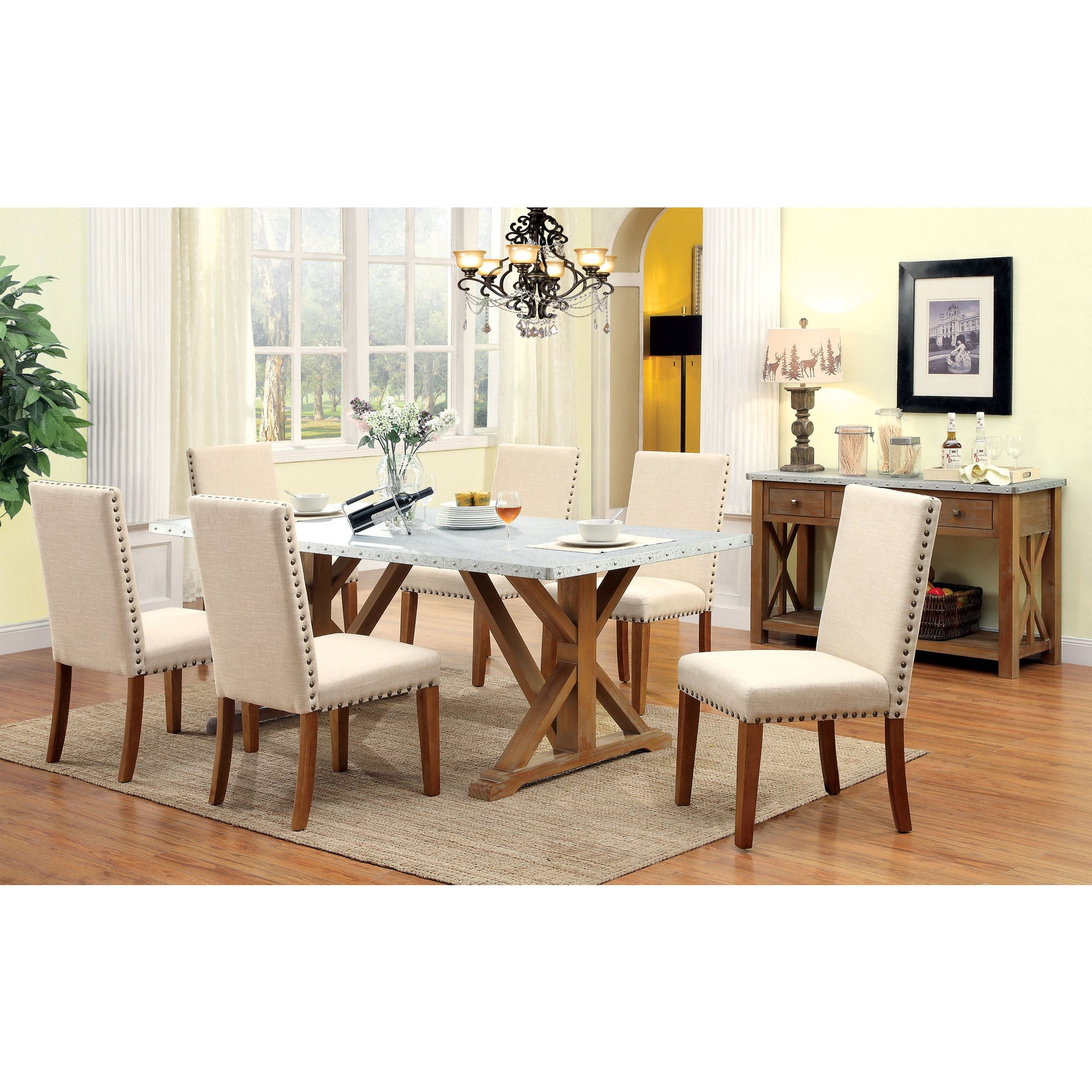 Erwin Industrial Galvanized Iron Top Dining Table in Natural Tone - living-essentials