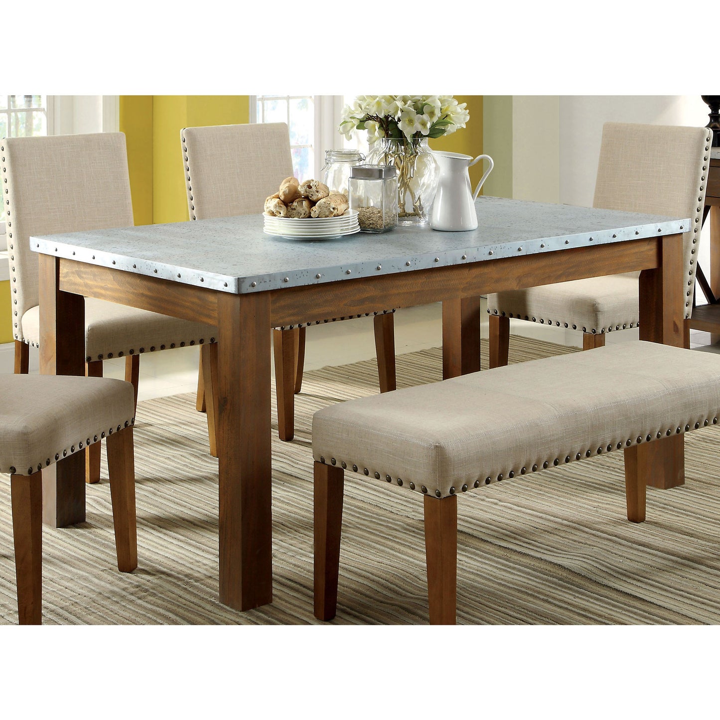 Ervin Industrial Galvanized Iron Top Dining Table in Natural Tone - living-essentials