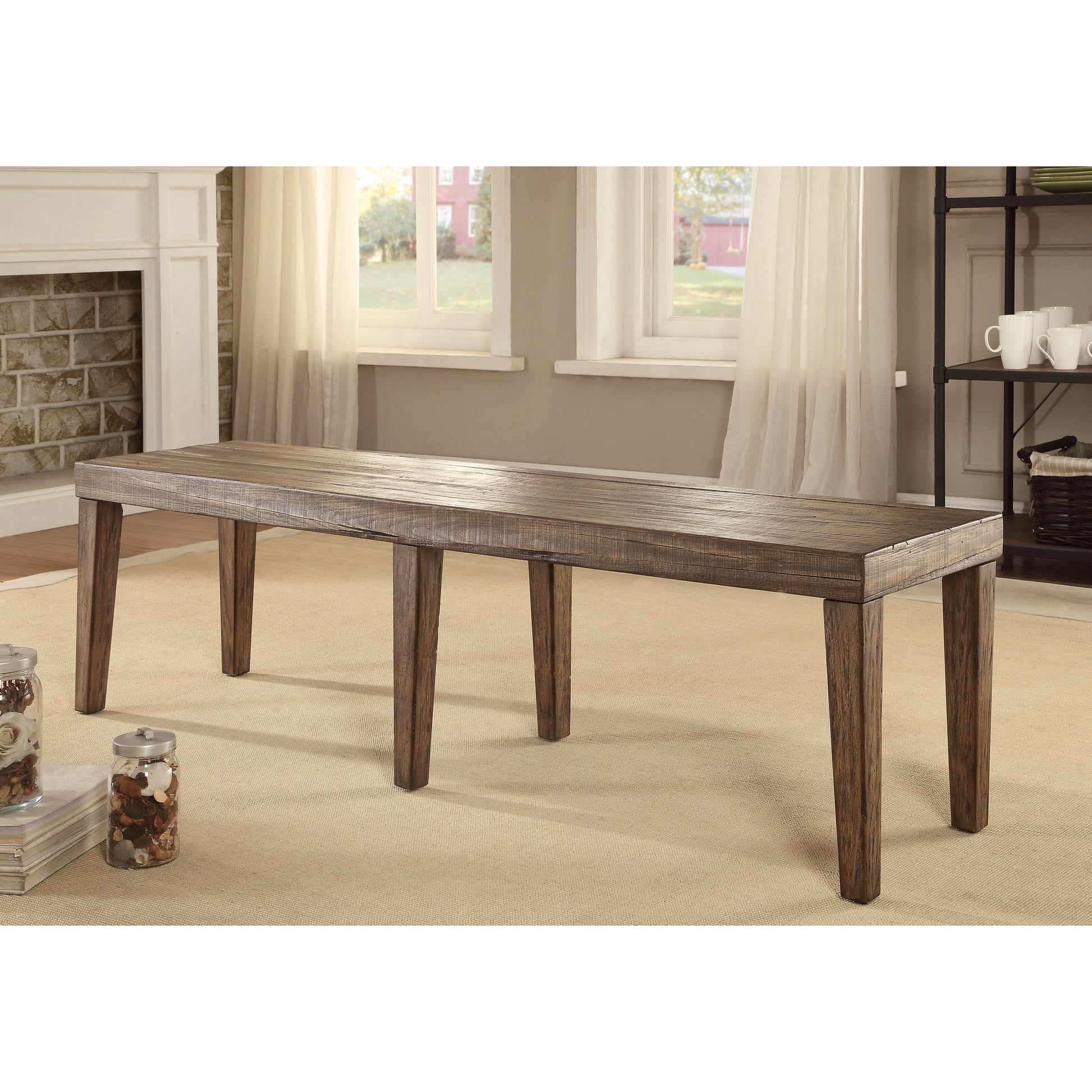 Sozier Contemporary Wooden Dining Bench in Rustic Oak - living-essentials