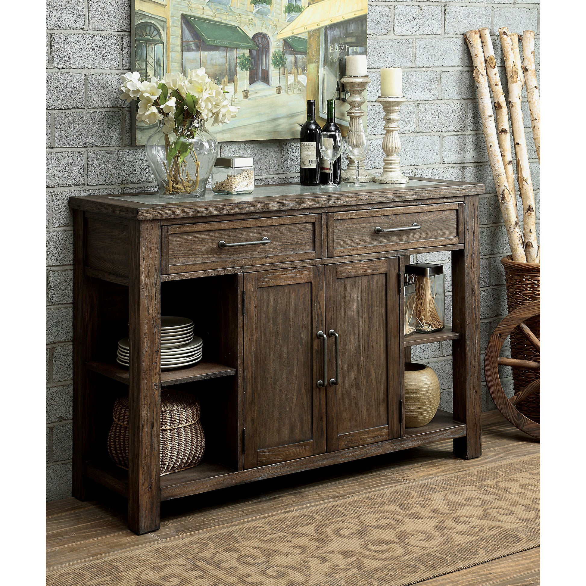 Sozier Contemporary Dining Server in Rustic Oak - living-essentials