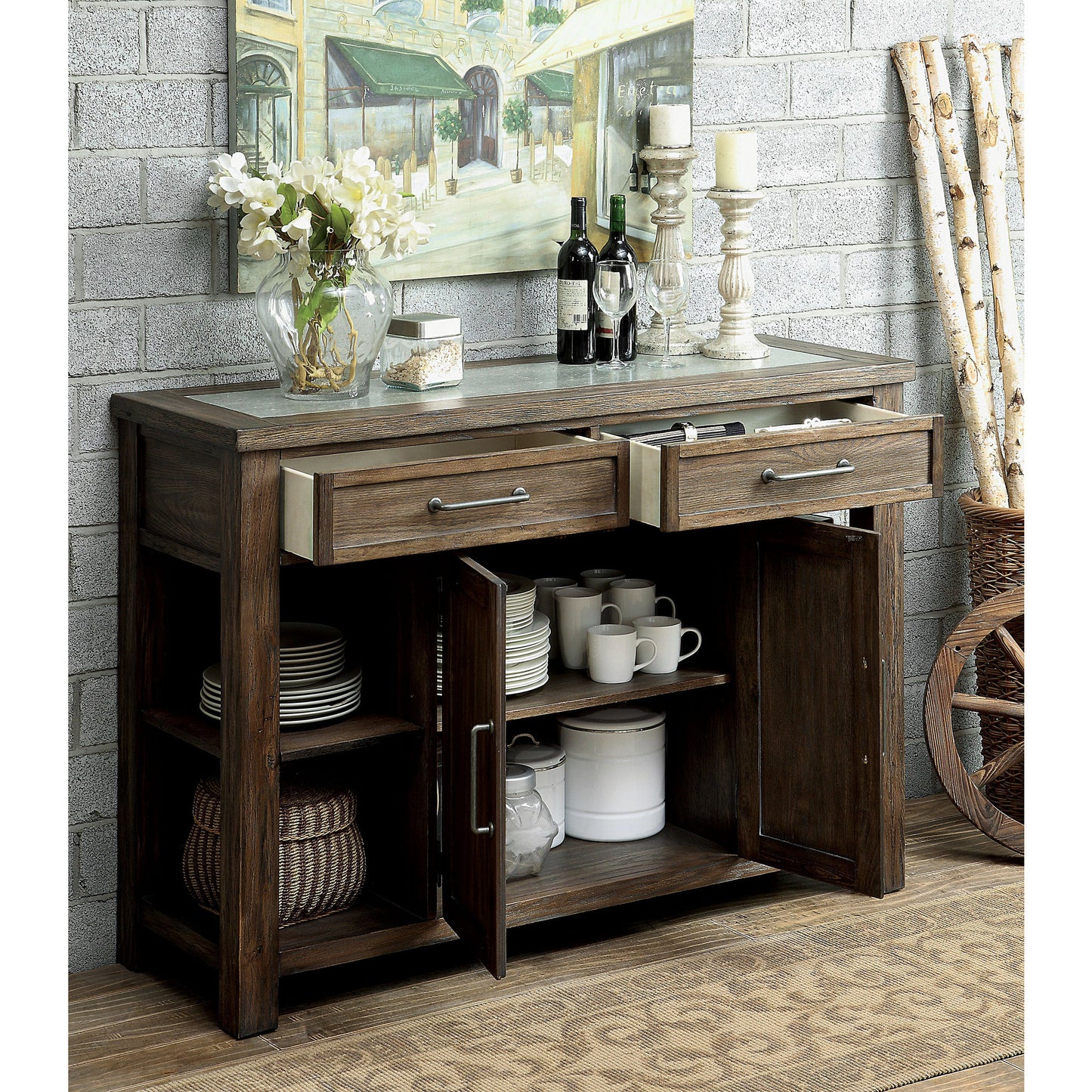 Sozier Contemporary Dining Server in Rustic Oak - living-essentials