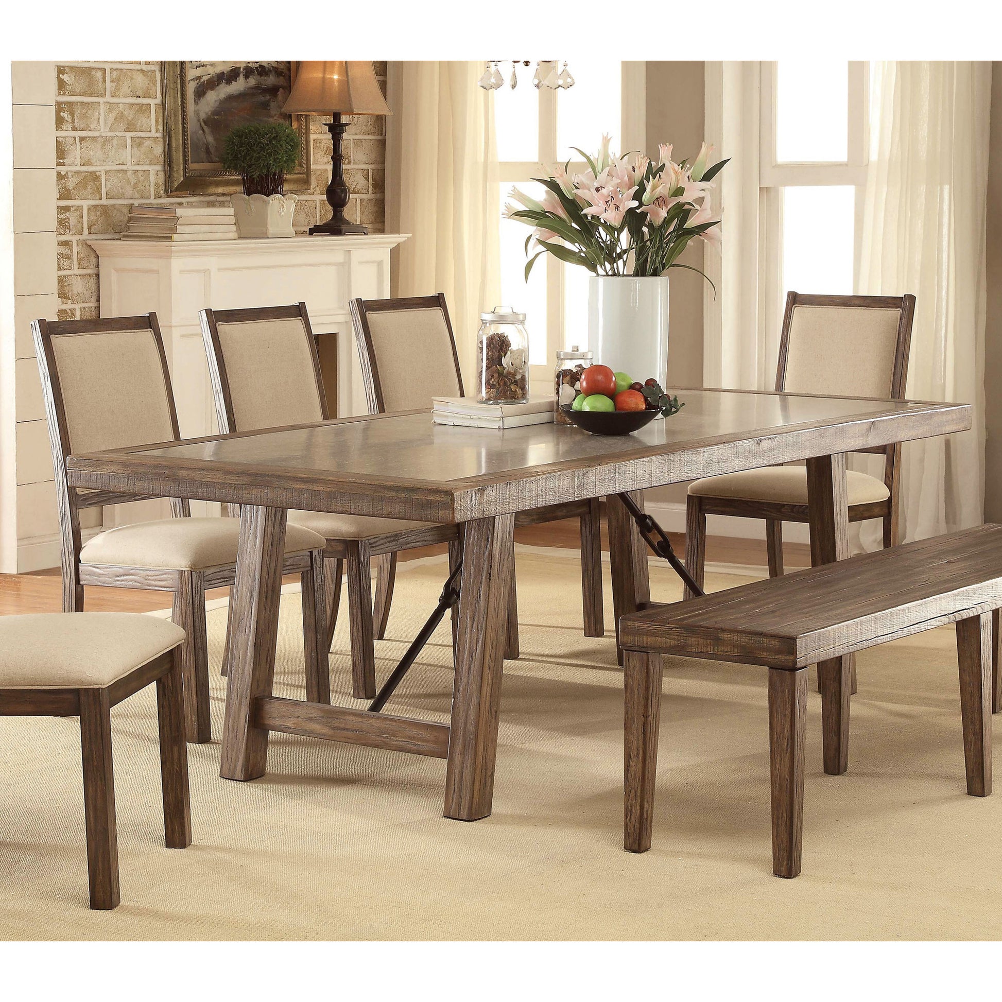 Sozier Contemporary Two Tone Dining Table in Rustic Oak - living-essentials