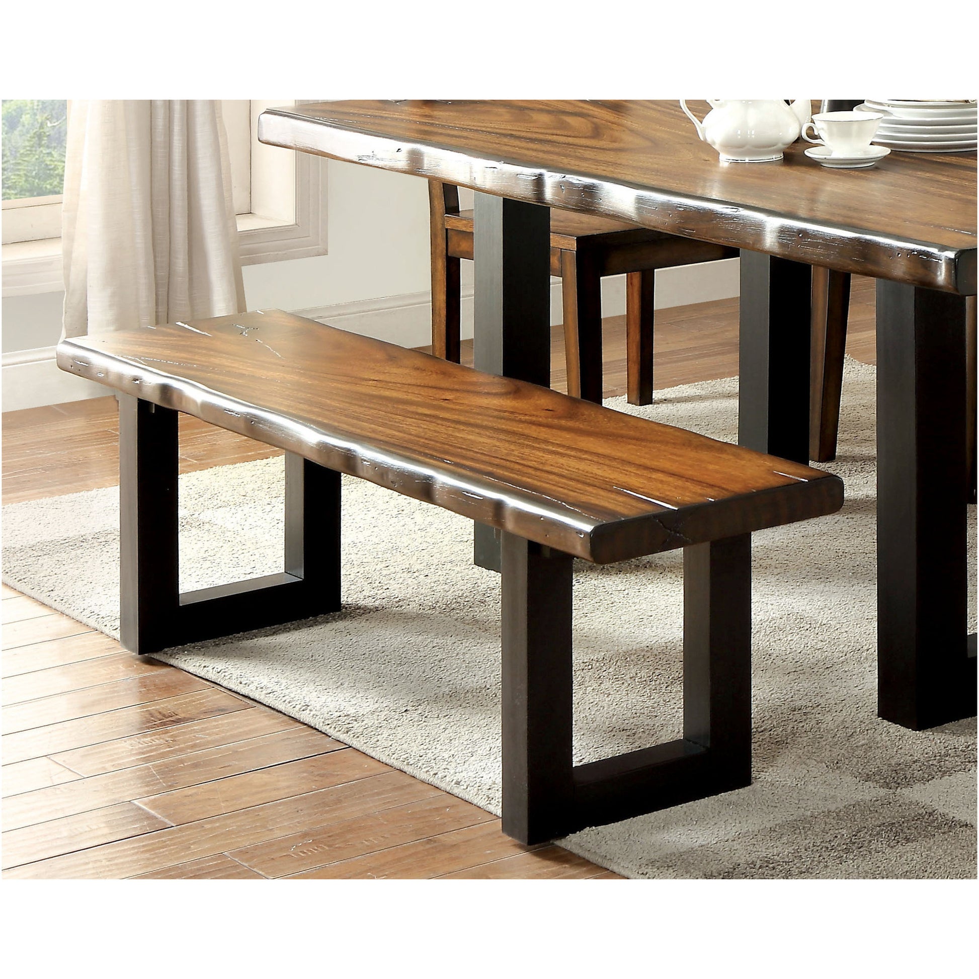 Heston Contemporary Two Tone Dining Bench in Tobacco Oak - living-essentials