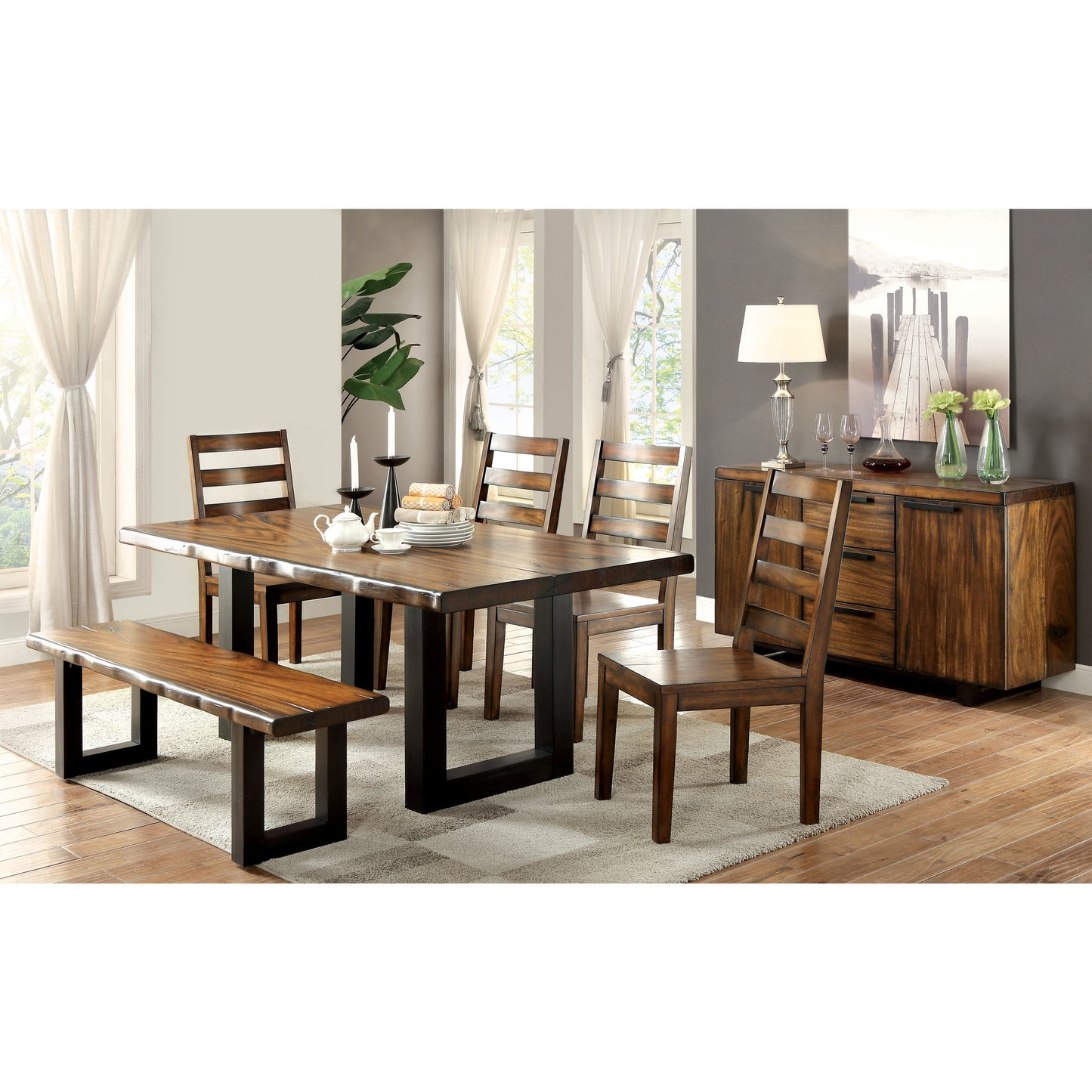 Heston Contemporary Two Tone Dining Table in Tobacco Oak - living-essentials