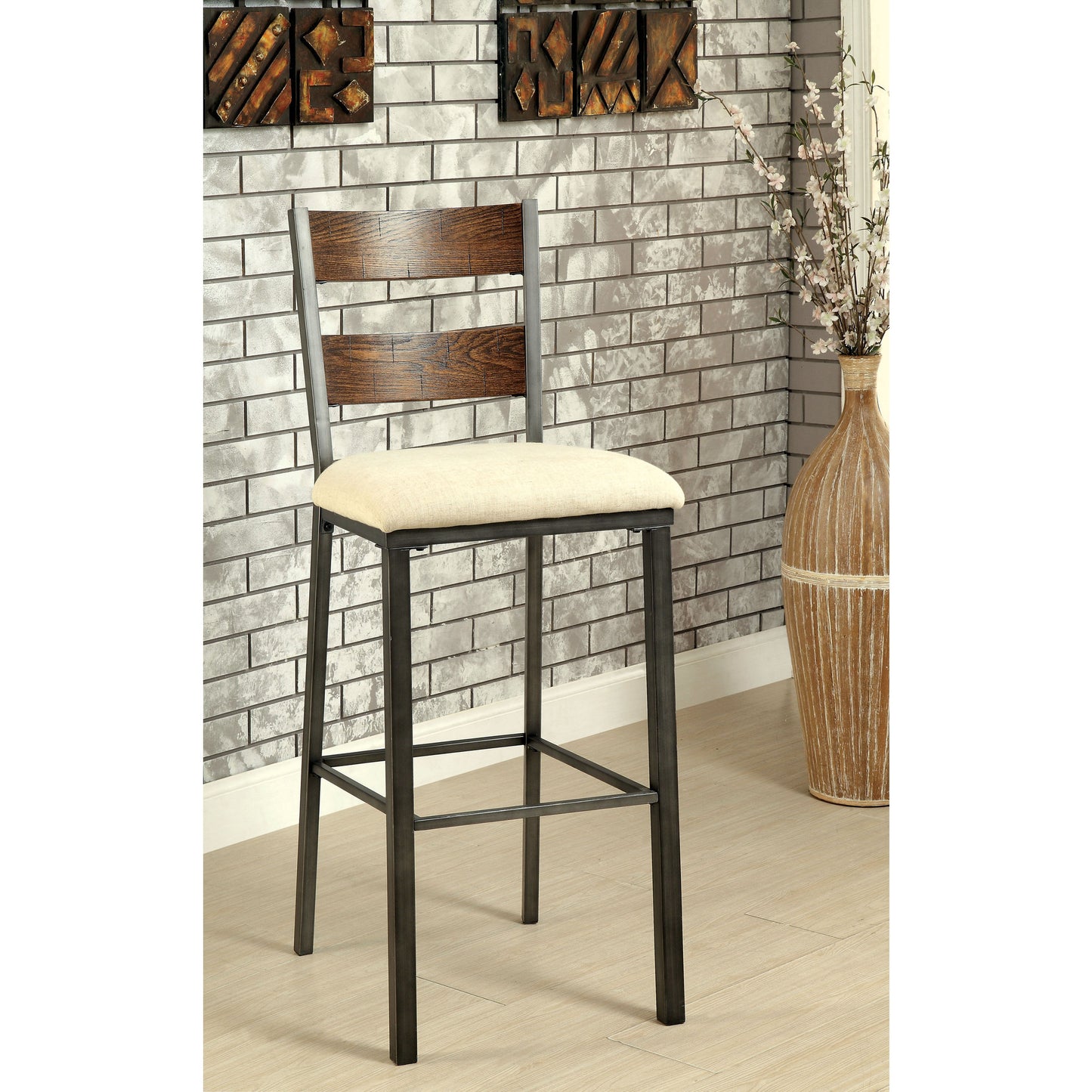 Lena III Industrial Fabric Bar Chair (Set of 2) in Weathered Oak - living-essentials