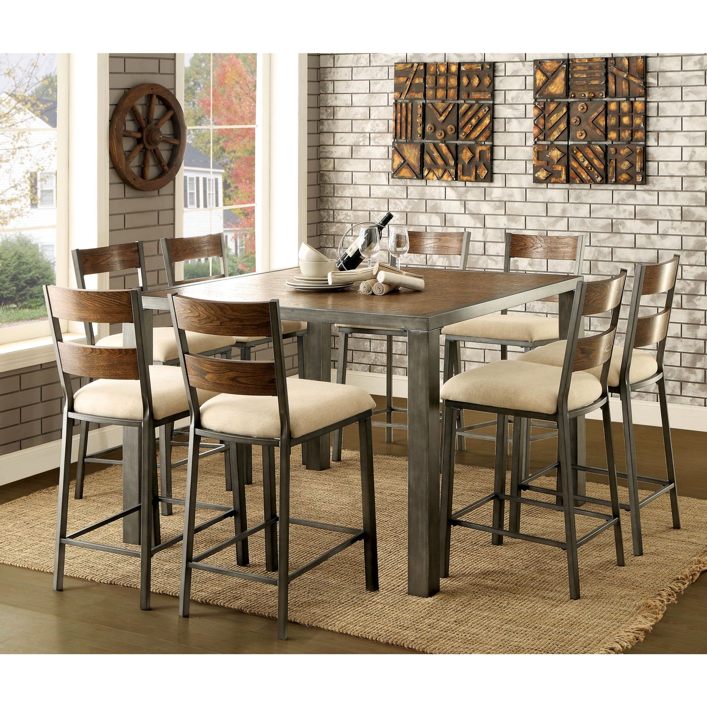 Lena II Industrial Counter Height Dining Chair (Set of 2) in Weathered Oak - living-essentials