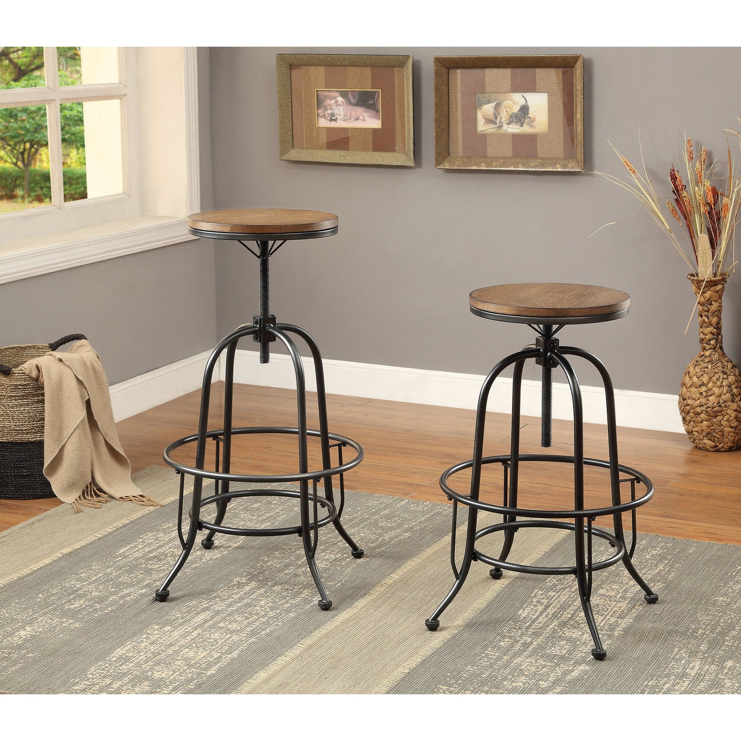 Nestor I Industrial Swivel Bar Stool (Set of 2) in Medium Oak - living-essentials