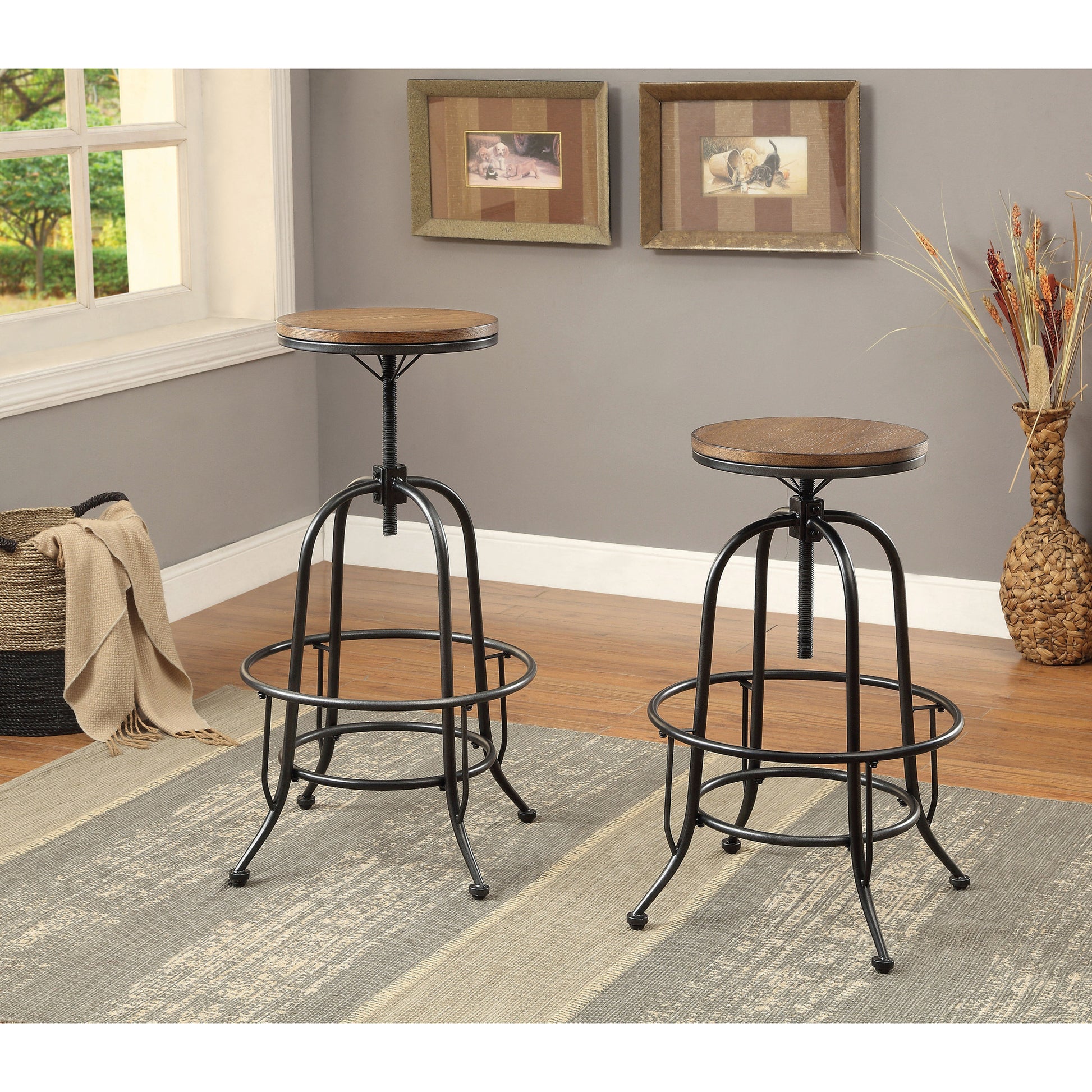 Nestor I Industrial Swivel Bar Stool (Set of 2) in Medium Oak - living-essentials