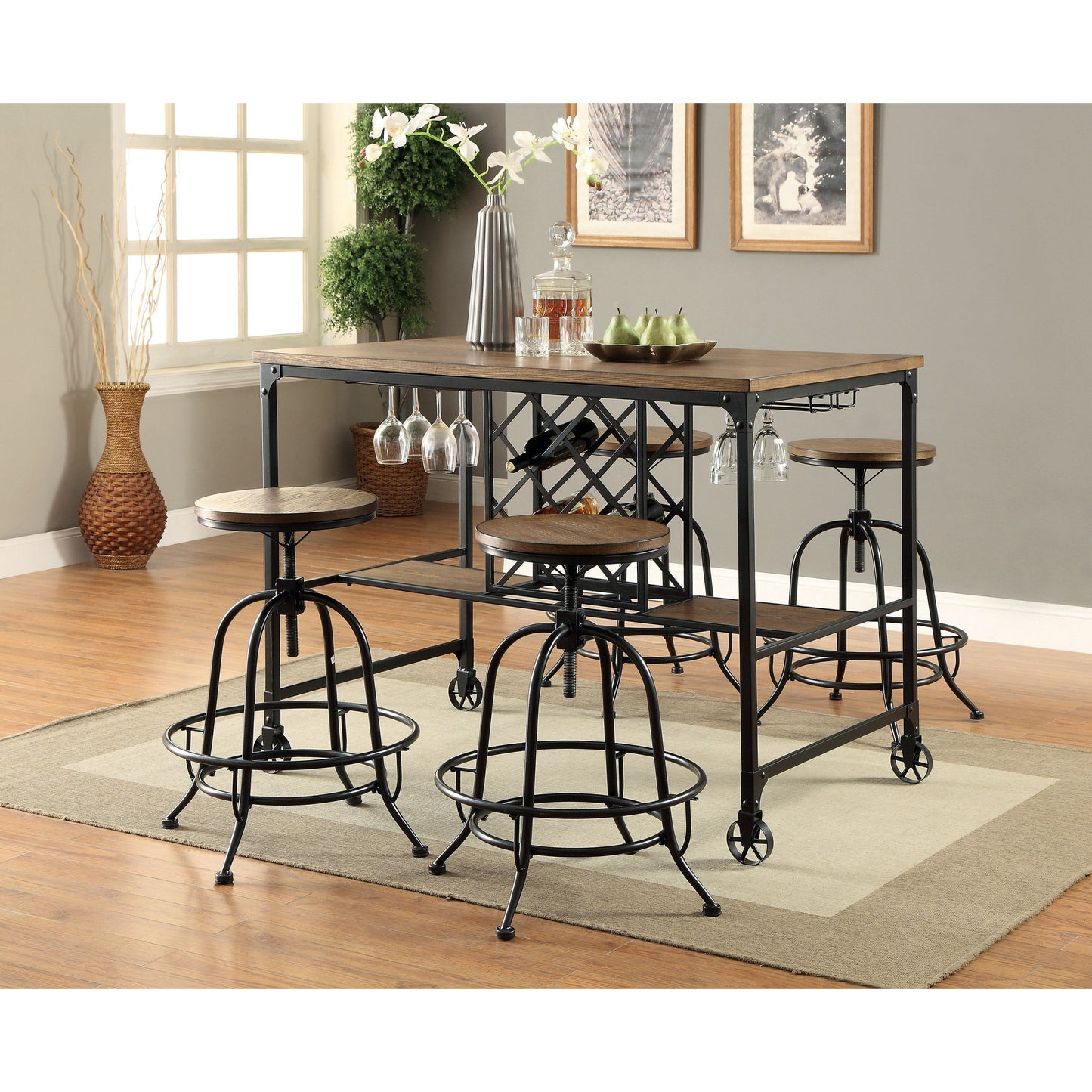 Nestor II Industrial Counter Height Table in Medium Oak - living-essentials